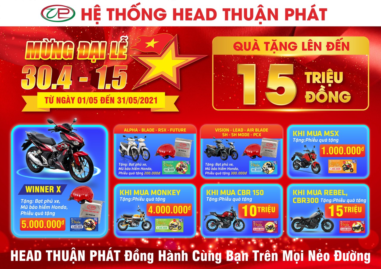 MỪNG ĐẠI LỄ 30/4 - 1/5 HỆ THỐNG HEAD THUẬN PHÁT xin thông báo CHƯƠNG TRÌNH KHUYẾN MÃI THÁNG 5.